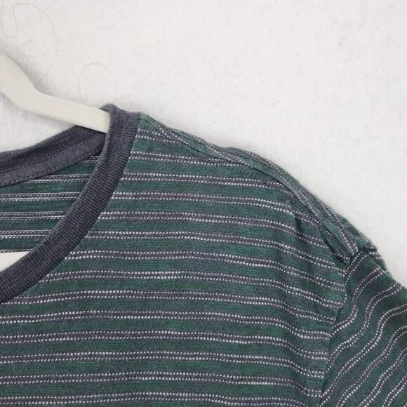 Roark Shirt Mens XL Green Gray Striped Revival Pocket Crewneck Short Sleeve Tee - Picture 3 of 11